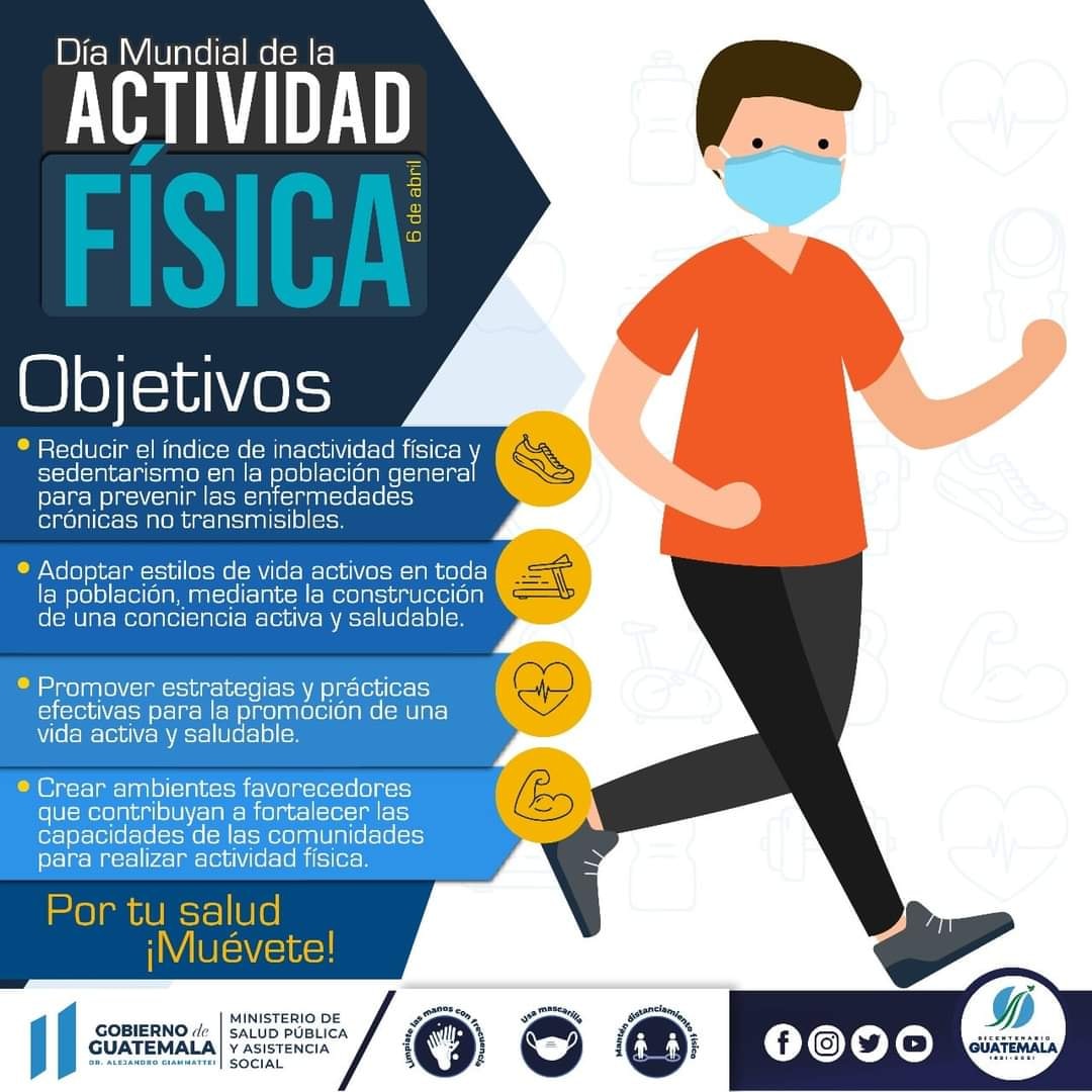 06 DE ABRIL DÍA DE LA ACTIVIDAD FÍSICA. El Ministerio de Salud pública te comparte los objetivos de realizar actividades físicas…